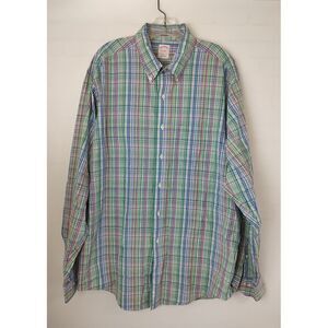 Brooks‎ Brothers Plaid Button Down Long Sleeve Shirt Green Blue Large